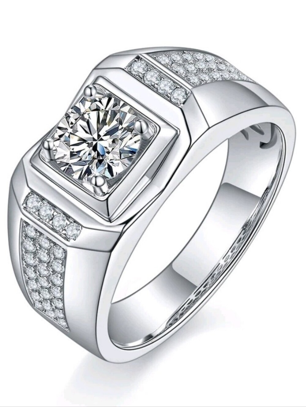 MENS 2Ct VVS1 D Lab Diamond Moissanite Ring 925 Silver Square Statement Size 9